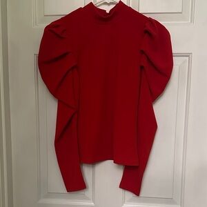 SHEIN Bold Red Puff Sleeve Blouse